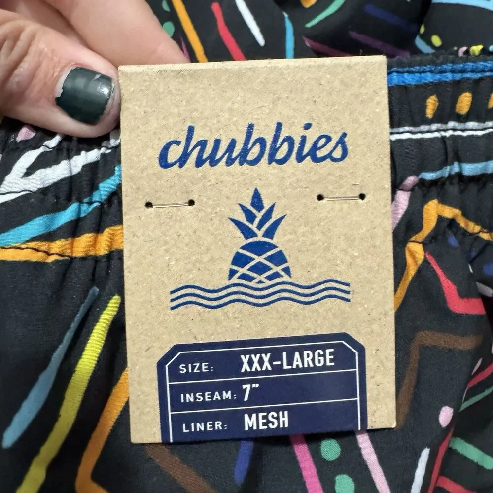 Chubbies Mens Swim Trunks XXXL Black Neon Geometric Scribble Mesh 7